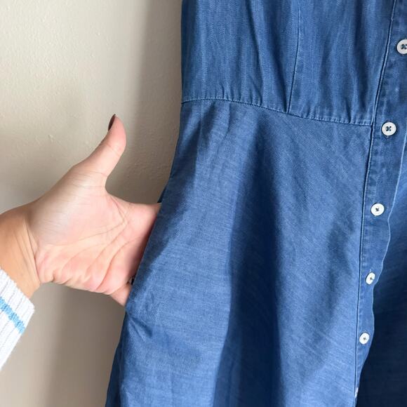 Boden Blue Chamray Short Sleeve Button Front Collared Mini Dress - Size 8 - Picture 6 of 9